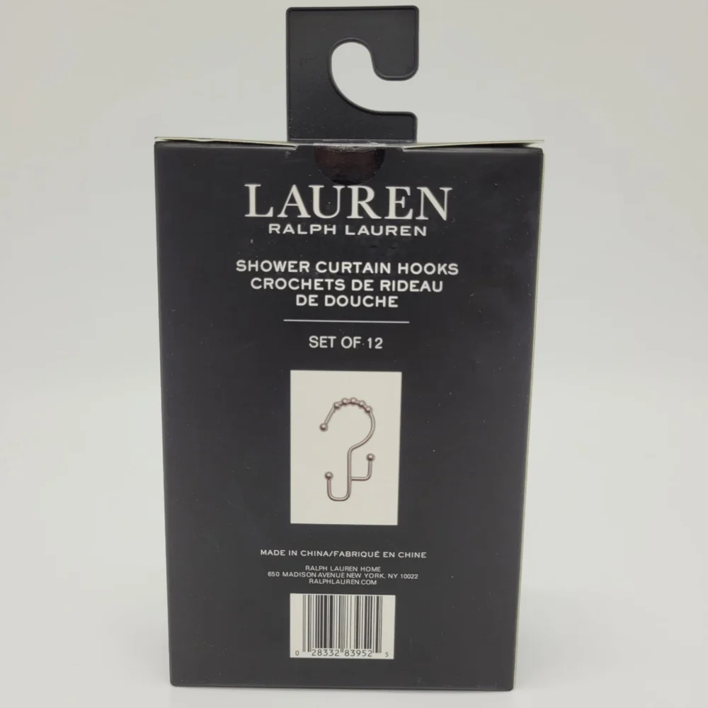 Lauren Ralph Lauren Shower Curtain Hooks Set Of 12 Satin Nickel NEW